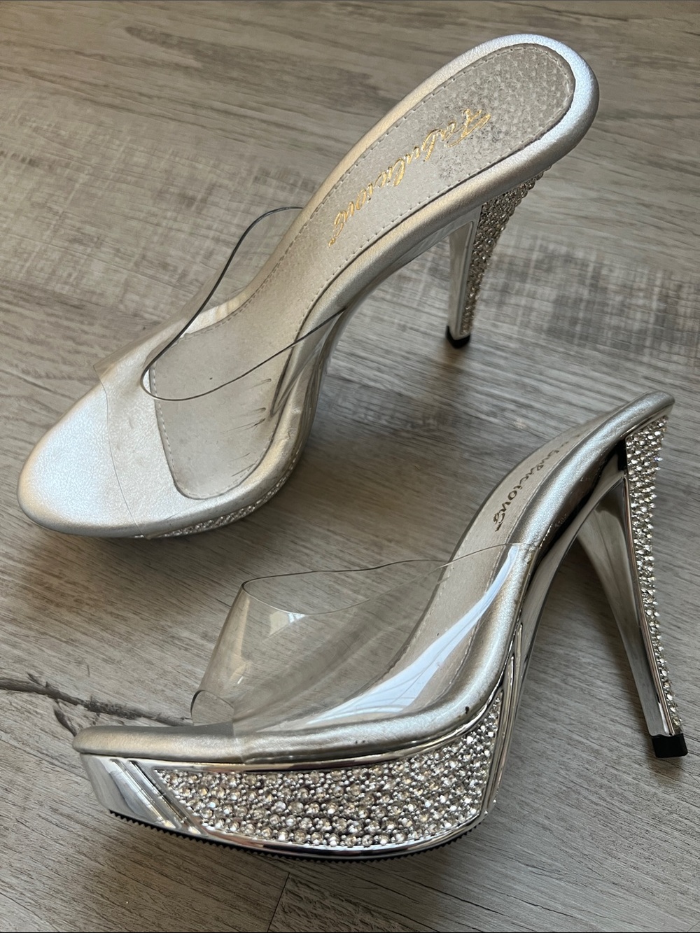 Fabulous Silver Rhinestone Platform Stiletto Heels with Clear Strap